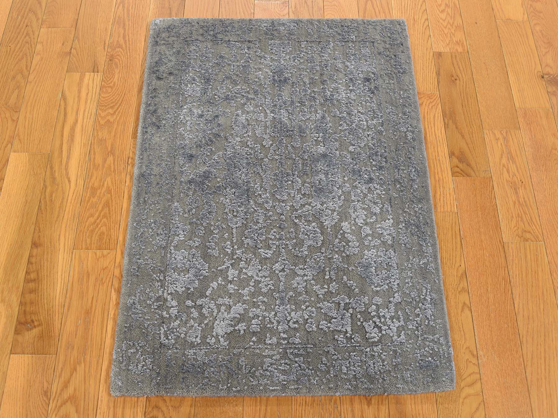 2'X3' Hand-Loomed Wool And Silk Abstract Design Tone On Tone Oriental Rug moac97cc